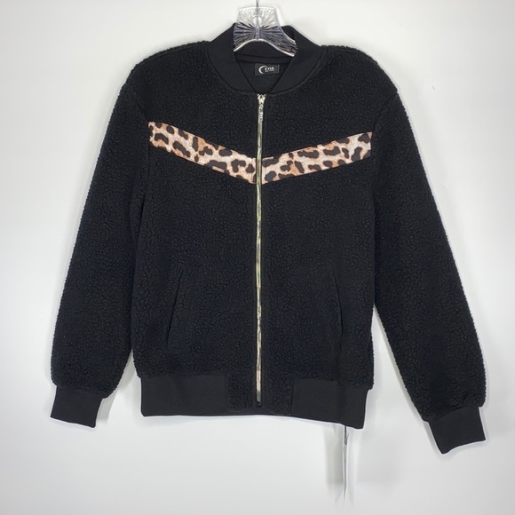 ZYIA Active Black Leopard Flying V Fleece Jacket Size XS NWT - Picture 1 of 6